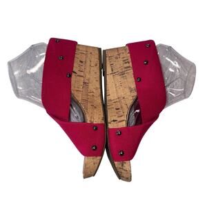 Esprrit Women's Pinl Criss-Cross Strap Cork Wedge Sandald 10